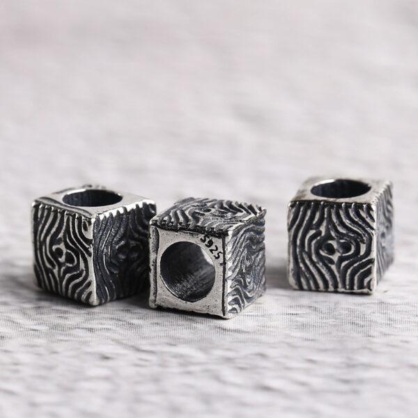 cube bead, stripe pattern bead, spacer bead, s925 sterling silver, silver bead, oxidized silver bead - Image 5