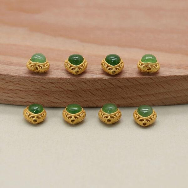2pcs / 5 pcs heart bead, bezel bead, nephrite bead, green bead, sterling silver bead, gild bead, golden bead - Image 5