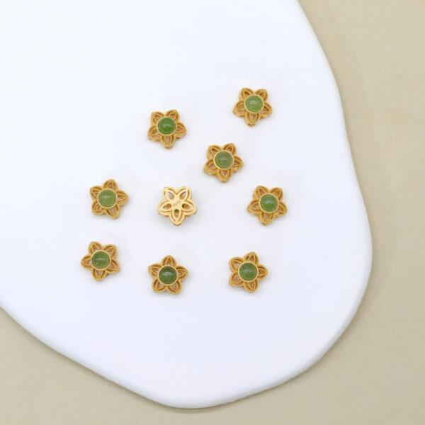 2pcs / 5 pcs flower bead, bezel bead, nephrite bead, green bead, sterling silver bead, gild bead, golden bead - Image 5