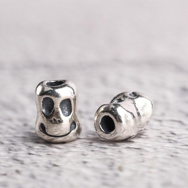 oval bead, strange face pattern bead, spacer bead, s925 sterling silver, silver bead, oxidized silver bead - Image 5