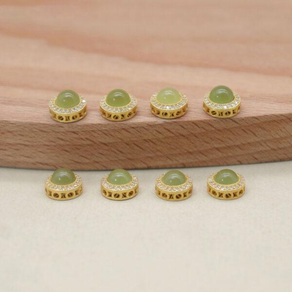 2pcs / 5 pcs round bead, bezel bead, nephrite bead, green bead, sterling silver bead, gild bead, golden bead - Image 5