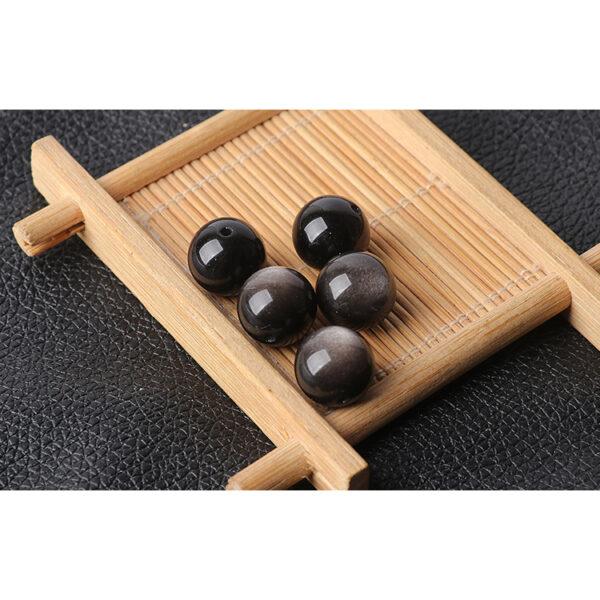 obsidian bead, silver light bead, round bead, through hole bead - Image 4