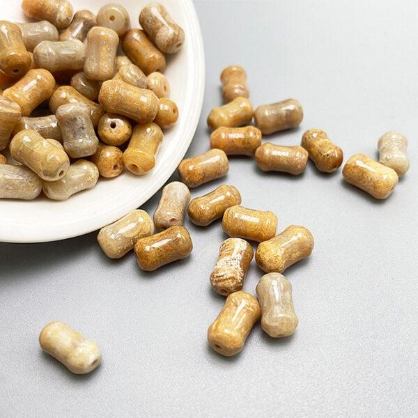 Agatized Coral bead, fossil coral bead, bamboo knot bead, through hole bead - Image 5