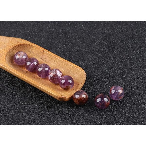 Amethyst Rutilated Quartz bead, purple bead, round bead, through hole bead - Image 5