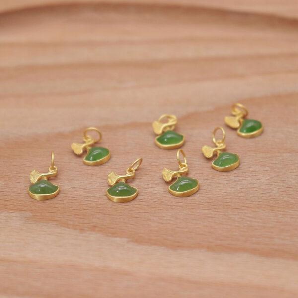 2pcs / 5 pcs Ginkgo leaves charm, nephrite charm, green charm, sterling silver charm, gild bead, golden charm - Image 5