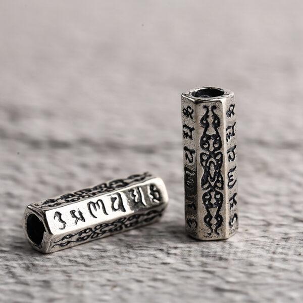 Hexagonal prism bead, tube bead, Buddhist Six-Syllable Mantra pattern bead, spacer bead, s925 sterling silver, silver bead, oxidized silver bead - Image 5