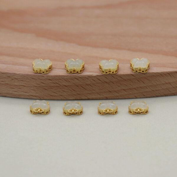 2pcs / 5 pcs bezel bead, butterfly bead, nephrite bead, white bead, sterling silver bead, gild bead, golden bead - Image 5