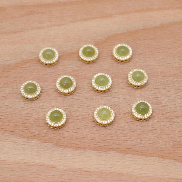 2pcs / 5 pcs round bead, bezel bead, nephrite bead, green bead, sterling silver bead, gild bead, golden bead - Image 6