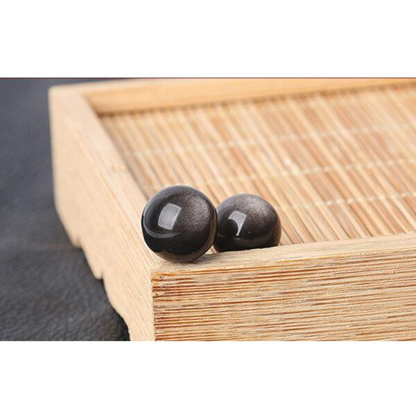 obsidian bead, silver light bead, round bead, through hole bead - Image 5