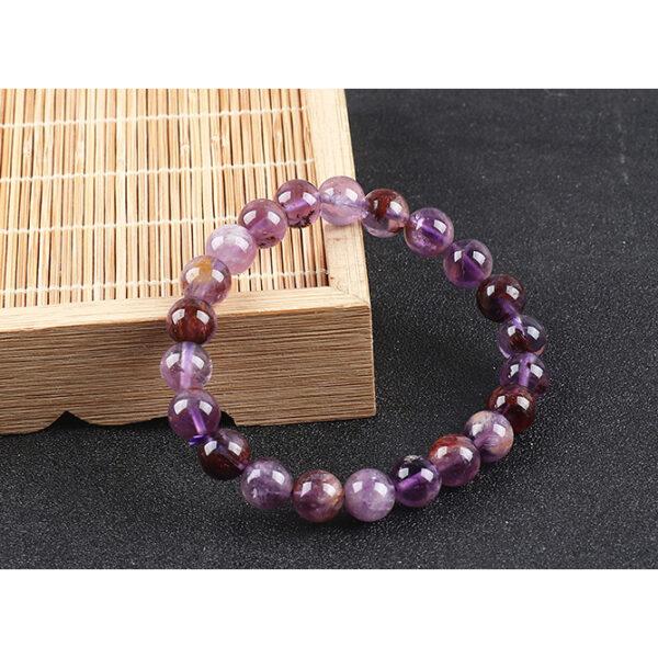 Amethyst Rutilated Quartz bead, purple bead, round bead, through hole bead - Image 6
