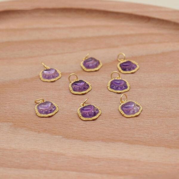 2pcs / 5 pcs cat paw charm, amethyst charm, purple charm, sterling silver charm, gild bead, golden charm - Image 6