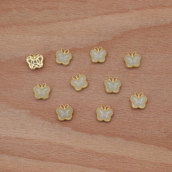 2pcs / 5 pcs bezel bead, butterfly bead, nephrite bead, white bead, sterling silver bead, gild bead, golden bead - Image 6