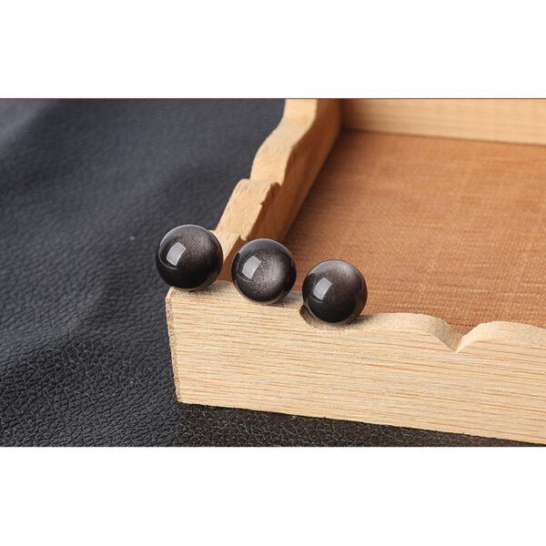 obsidian bead, silver light bead, round bead, through hole bead - Image 6