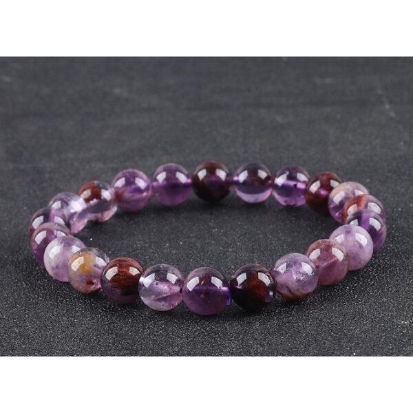 Amethyst Rutilated Quartz bead, purple bead, round bead, through hole bead - Image 7