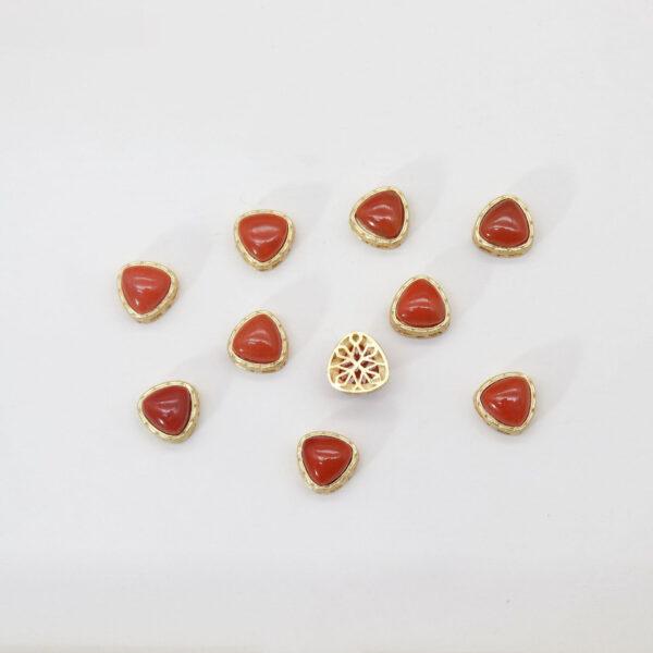 triangle bead, bezel bead, agate bead, red bead, sterling silver bead, gild bead, golden bead, 2pcs / 5 pcs