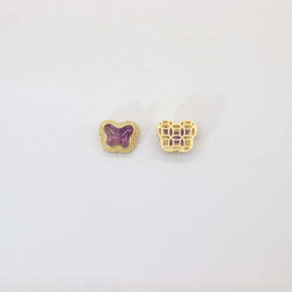 butterfly bead, bezel bead, amethyst bead, purple bead, sterling silver bead, gild bead, golden bead, 2pcs / 5 pcs
