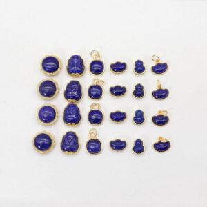 square bead, pixiu bead, bezel bead, lazurite bead, lazurite charm, blue bead, sterling silver bead, gild bead, golden bead, 2pcs / 5 pcs