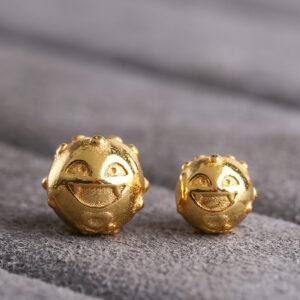 laughing face bead, round bead, spacer bead, s925 sterling silver, sterling silver bead, golden bead, gild bead