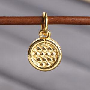 round charm, weaving pattern charm, s925 sterling silver, golden charm, gild bead