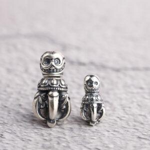 skull head charm, bracelet buckle, necklace buckle, s925 sterling silver, silver bead, silver charm, oxidized silver bead