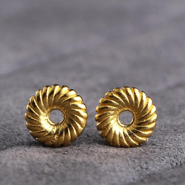 donut bead, spiral pattern bead, spacer bead, s925 sterling silver, sterling silver bead, golden bead, gild bead