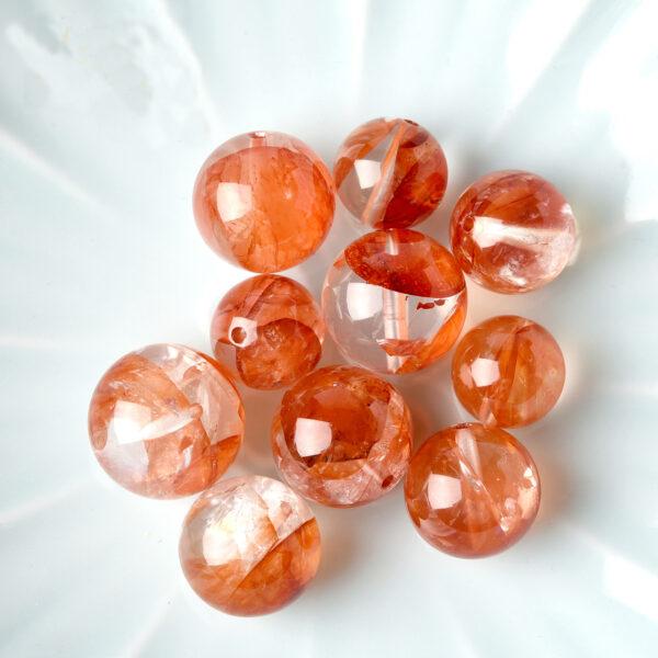 red hematite quartz bead, red bead, clear bead, round bead, through hole bead, natural bead, genuine bead