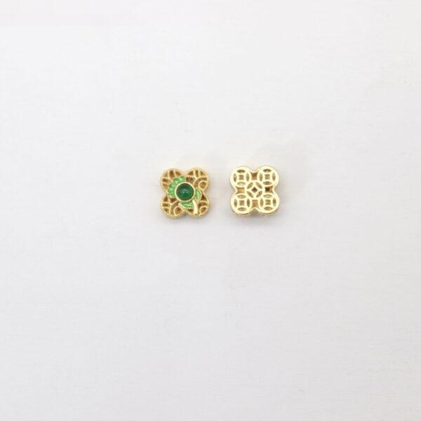 four-leaf clover bead, bezel bead, jadeite bead, sterling silver bead, gild bead, golden bead, 2pcs / 5 pcs