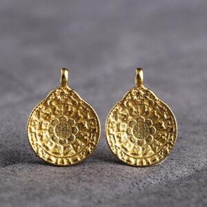 Nine Palaces and Eight Trigrams charm, round charm, amulet charm, s925 sterling silver, golden charm, gild bead