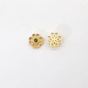 hollow flower bead, bezel bead, nephrite bead, green bead, sterling silver bead, gild bead, golden bead, 2pcs / 5 pcs