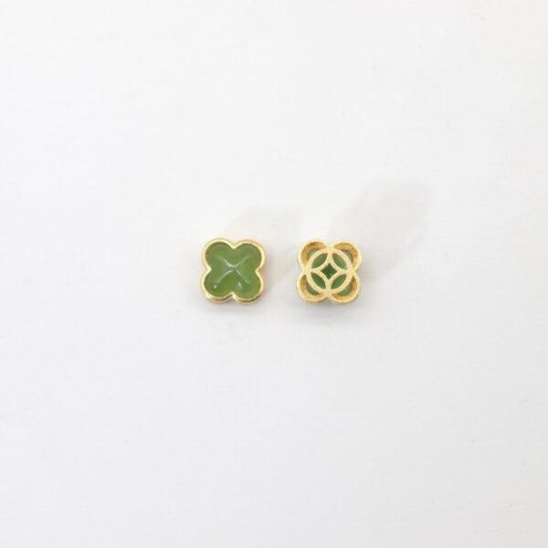 four-leaf clover bead, bezel bead, nephrite bead, green bead, sterling silver bead, gild bead, golden bead, 2pcs / 5 pcs