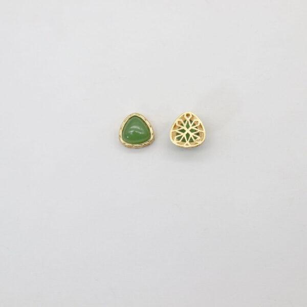 triangle clover bead, bezel bead, nephrite bead, green bead, sterling silver bead, gild bead, golden bead, 2pcs / 5 pcs