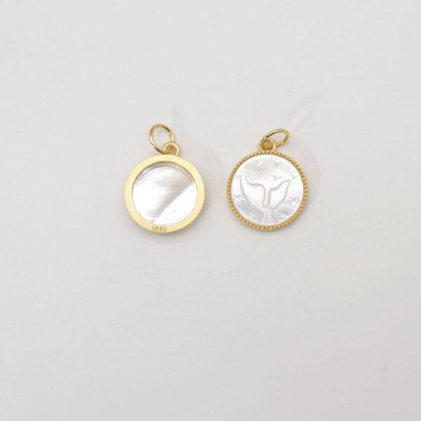 Mermaid Tail charm, round charm, shell charm, white charm, sterling silver charm, gild bead, golden charm, 2pcs / 5 pcs