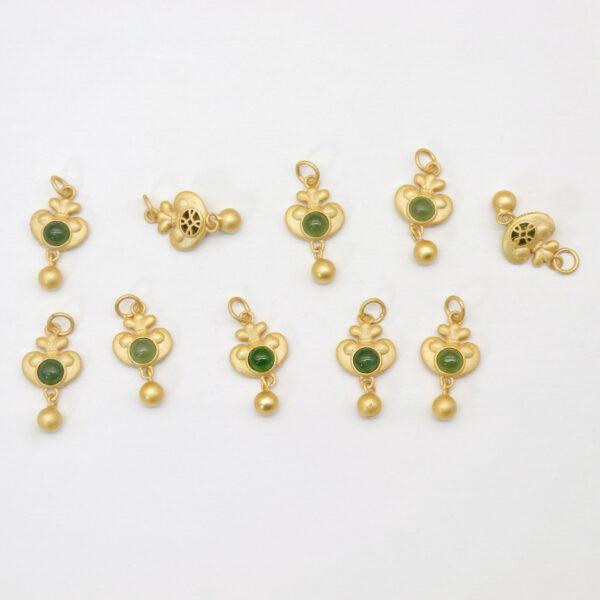 flower charm, nephrite charm, green charm, sterling silver charm, gild bead, golden charm, 2pcs / 5 pcs