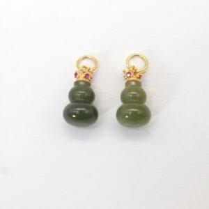 crown charm, gourd charm, green charm, nephrite charm, sterling silver charm, gild bead, golden charm, 2pcs / 5 pcs