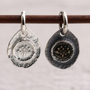 lotus flower charm, oval charm, s925 sterling silver, silver bead, silver charm, oxidized silver bead