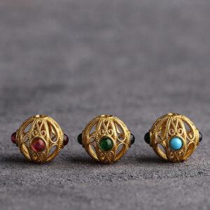 round bead, hollow flower bead, spacer bead, s925 sterling silver, sterling silver bead, golden bead, gild bead