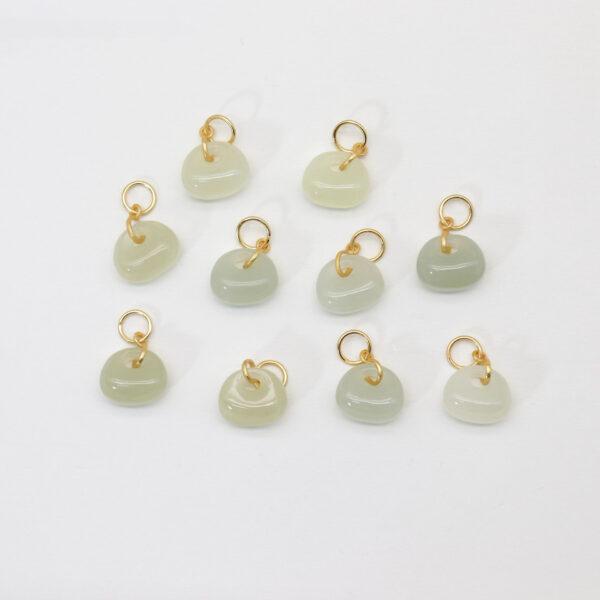 simple oval charm, nephrite charm, white charm, green charm, sterling silver charm, gild bead, golden charm, 2pcs / 5 pcs