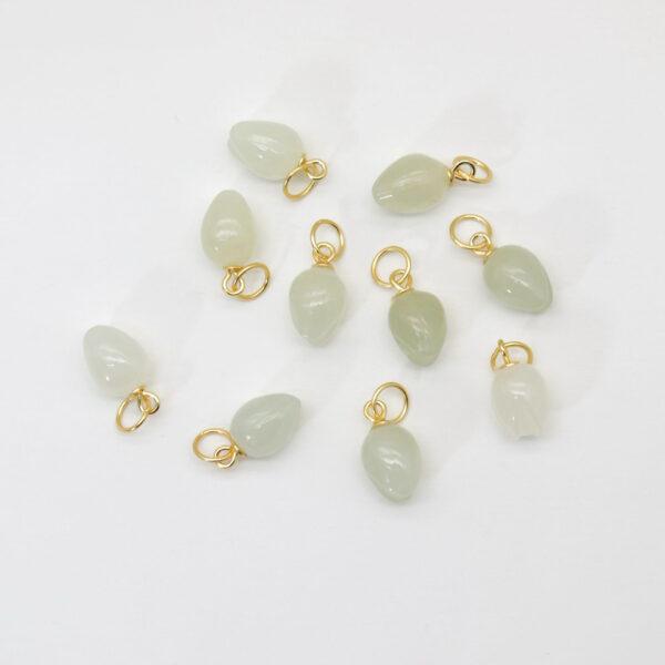 flower bud charm, nephrite charm, white charm, green charm, sterling silver charm, gild bead, golden charm, 2pcs / 5 pcs