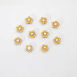 peach flower bead, bezel bead, pearl bead, white bead, sterling silver bead, gild bead, golden bead, 2pcs / 5 pcs
