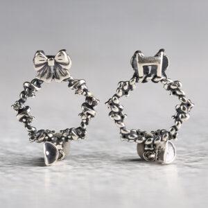 hollow bow charm, bell charm, s925 sterling silver, silver bead, silver charm, oxidized silver bead