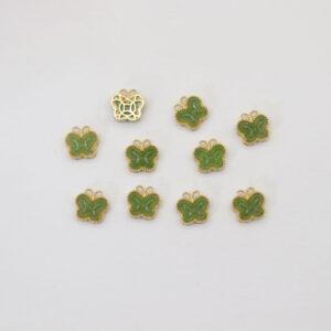 butterfly bead, bezel bead, nephrite bead, green bead, sterling silver bead, gild bead, golden bead, 2pcs / 5 pcs