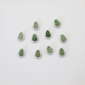 gourd bead, bezel bead, nephrite bead, green bead, sterling silver bead, silver bead, 2pcs / 5 pcs