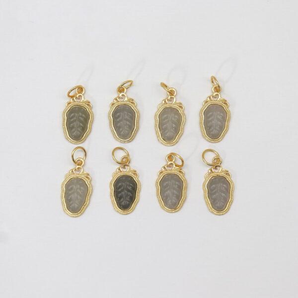 leaf charm, nephrite charm, purple charm, sterling silver charm, gild bead, golden charm, 2pcs / 5 pcs