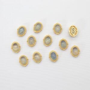 oval bead, bezel bead, aquamarine bead, light blue bead, sterling silver bead, gild bead, golden bead, 2pcs / 5 pcs