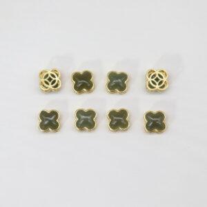 Four-leaf clover bead, bezel bead, nephrite bead, gray green bead, sterling silver bead, gild bead, golden bead, 2pcs / 5 pcs