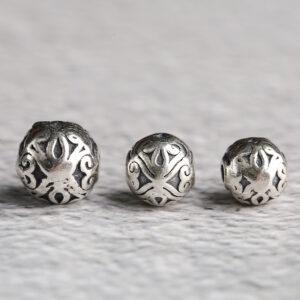 round bead, flower pattern bead, spacer bead, s925 sterling silver, silver bead, oxidized silver bead