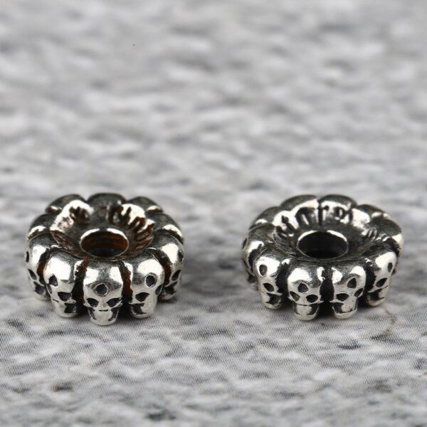 skulls bead, rondelle bead, spacer bead, s925 sterling silver, silver bead, oxidized silver bead