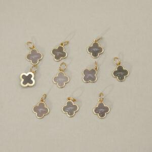 Four-leaf clover charm, nephrite charm, gray purple charm, sterling silver charm, gild bead, golden charm, 2pcs / 5 pcs