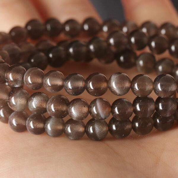 black sunstone bead, round bead, through hole bead