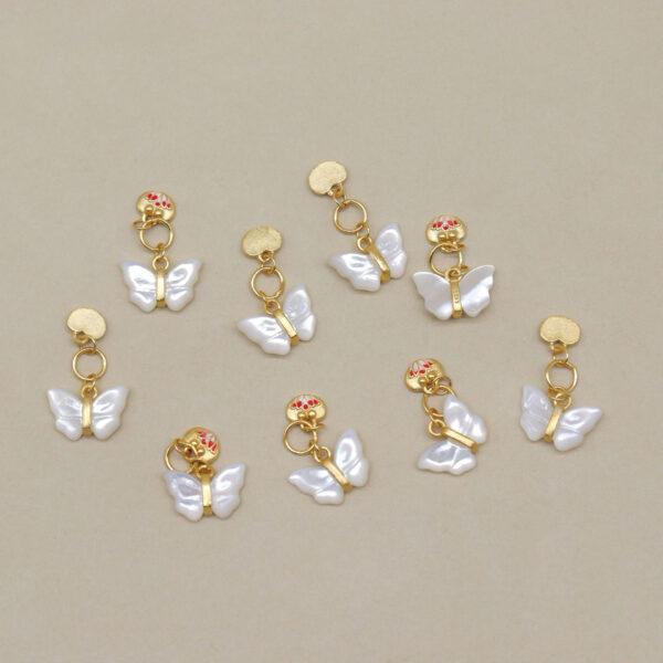 butterfly charm, shell charm, sterling silver charm, gild bead, golden charm, 2pcs / 5 pcs
